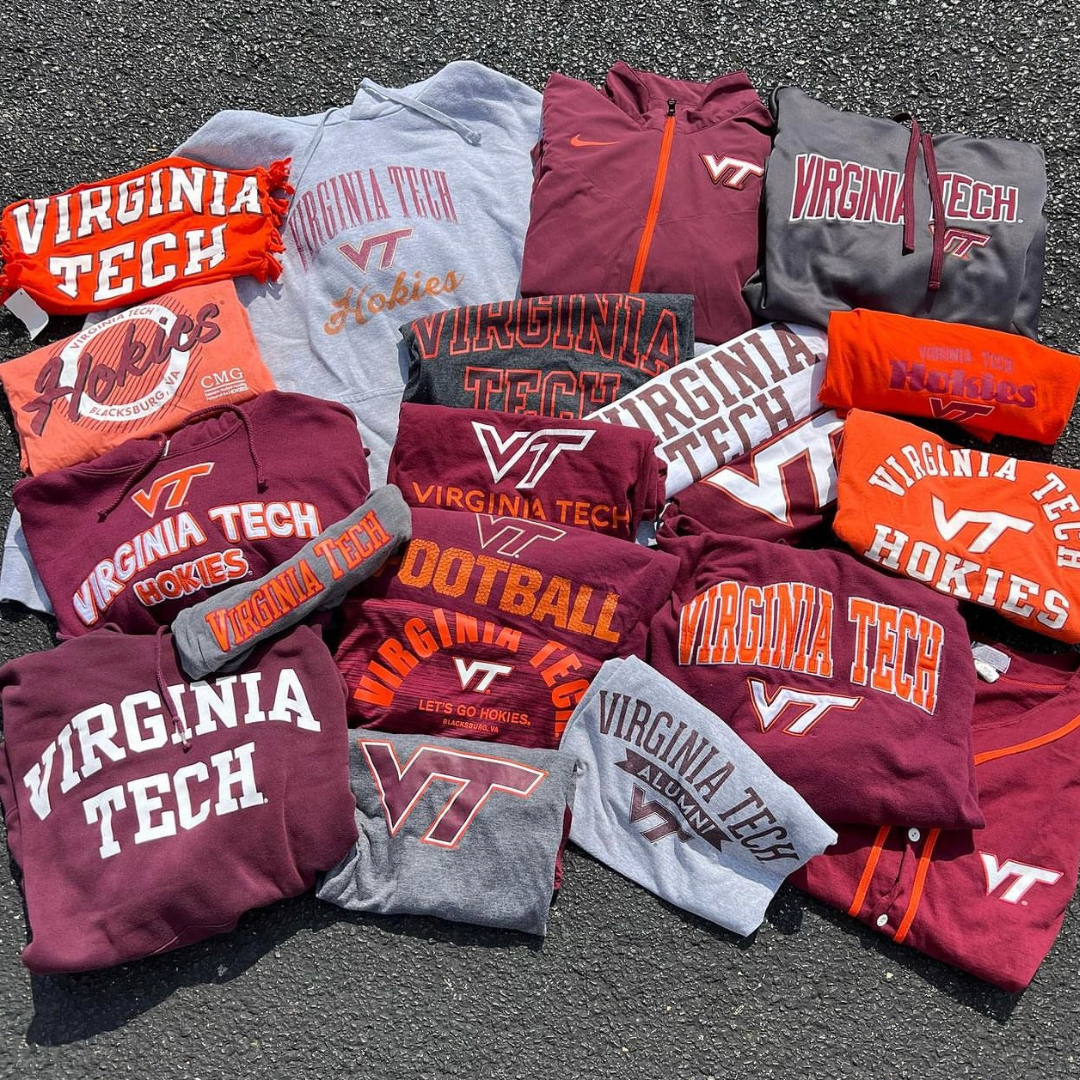 college sportswear flat lay Virginia tech